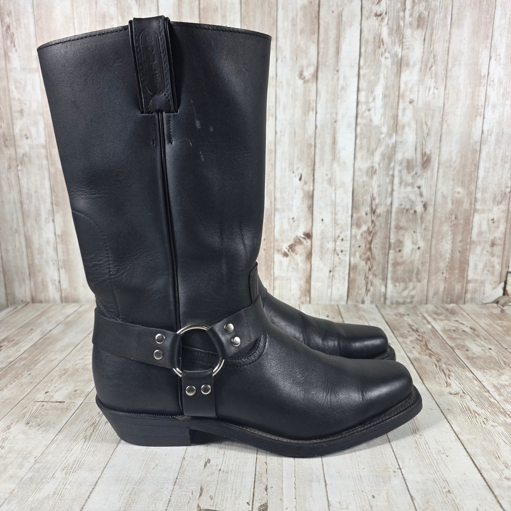 Boulet Black Leather Harness Biker Boots Square‎ Toe L3159 Mens 10 Womens 11.5